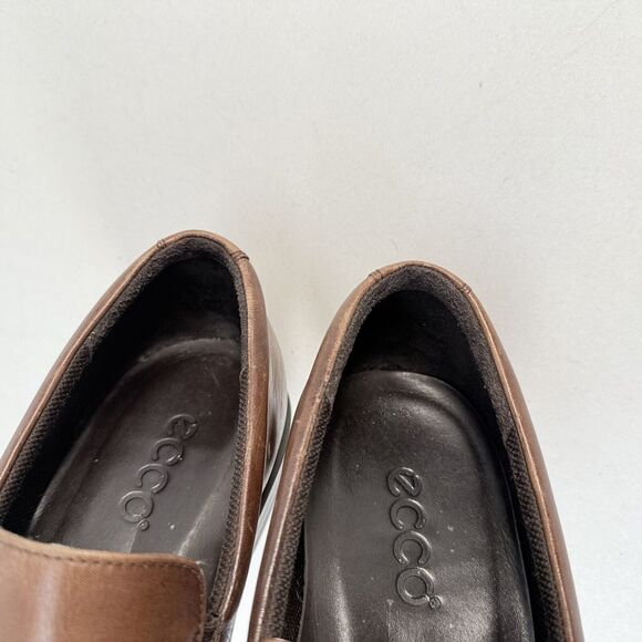 Ecco Men\'s Edinburgh Brown Leather Bicycle Toe Buckle Loafers EU 46 US 13